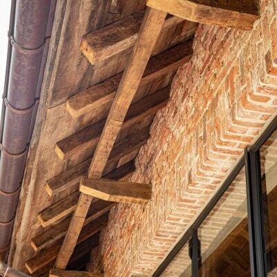Old oak roof boarding beams