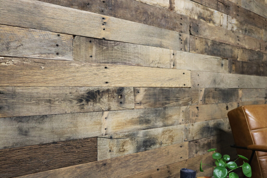 wooden wall cladding of old oak wood