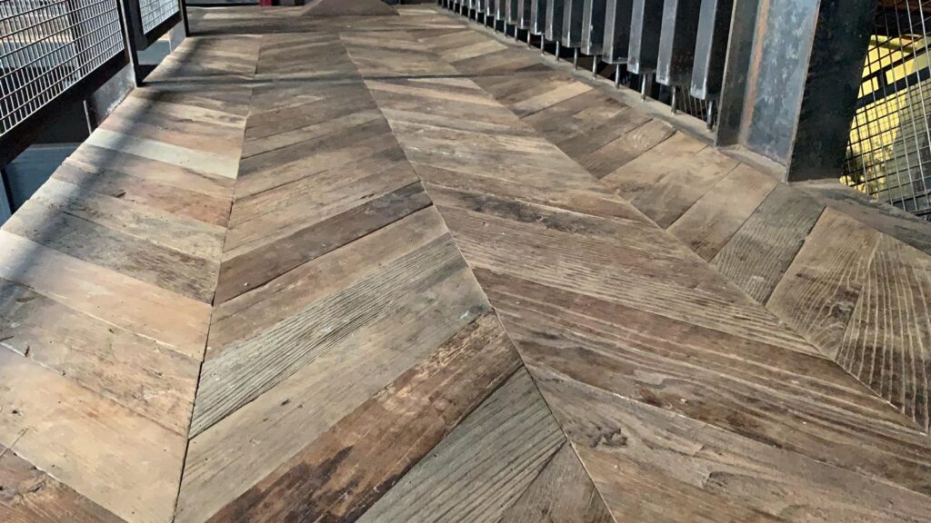 Herringbone reclaimed floor