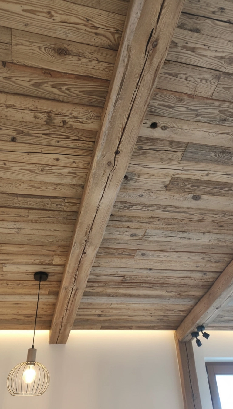 Oud grenen hout als plafond