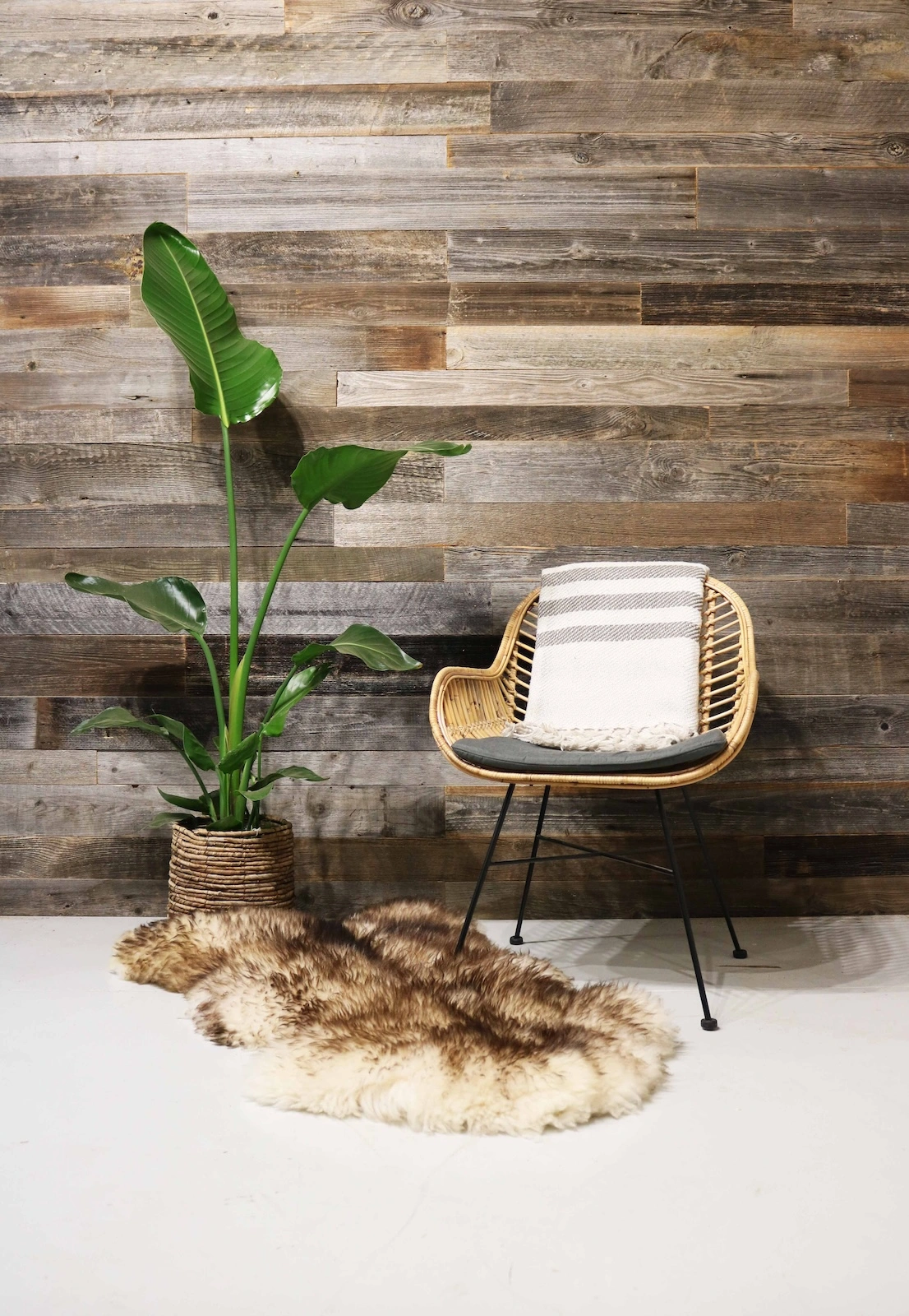 Grenen wandbekleding in een woonkamer