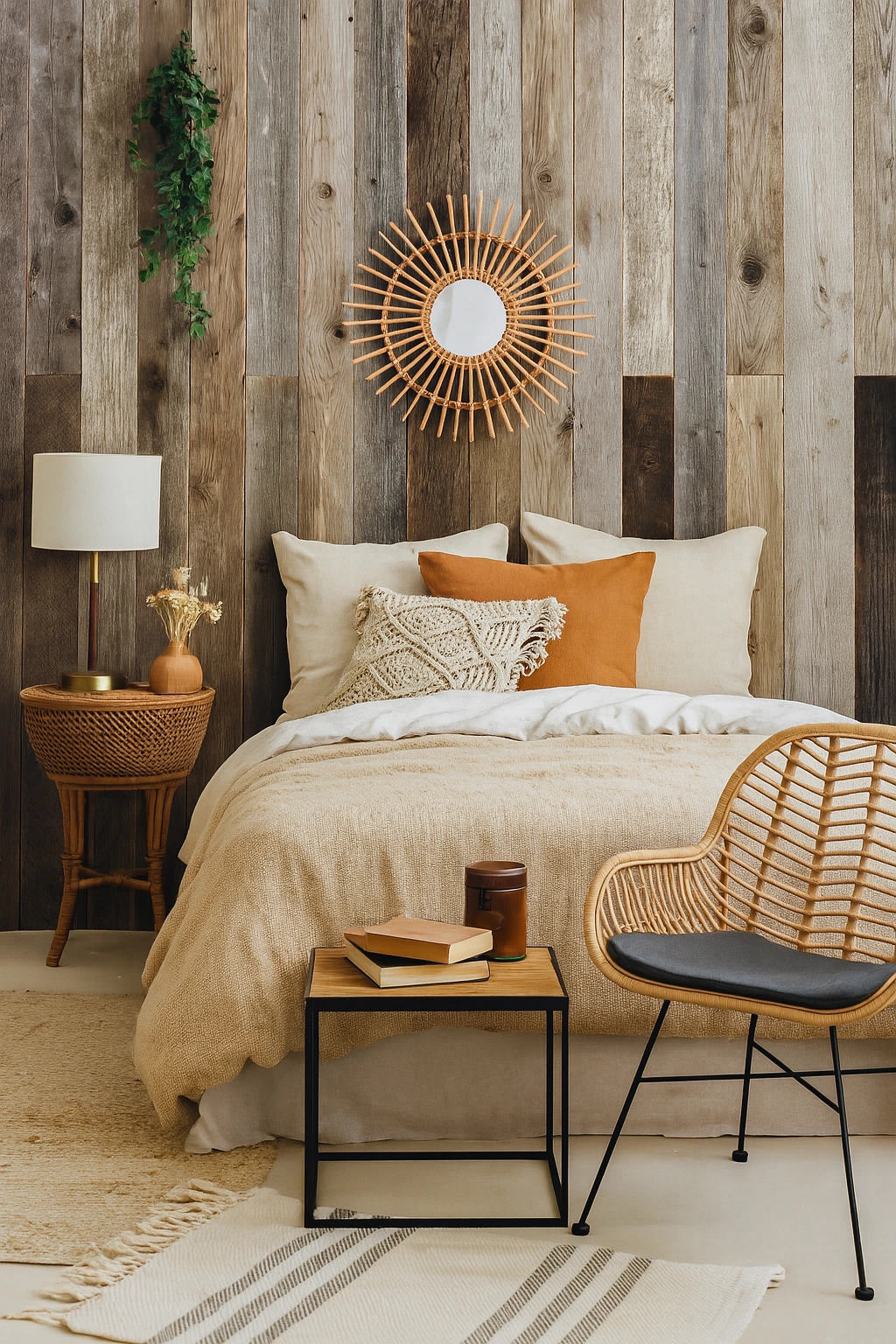 Wandbekleding oud eiken in een slaapkamer